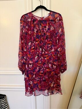 Parker Fuchsia Multi Floral Sheer Long-Sleeve Dress